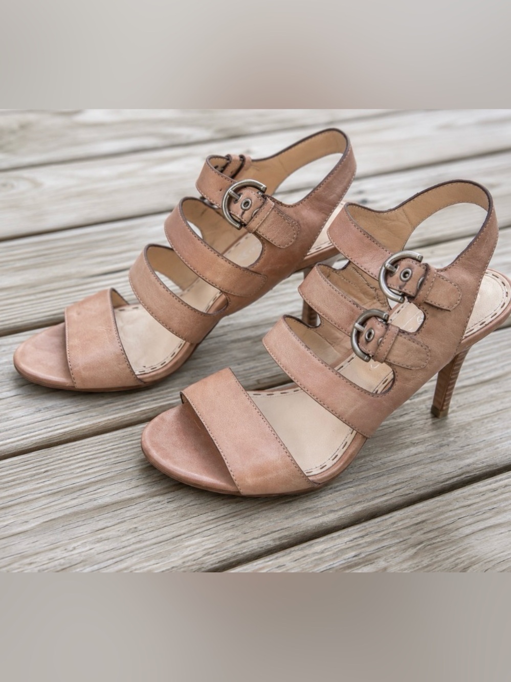Coach Pink Leather Buckle Strappy Heeled Sandals Women’s 9.5